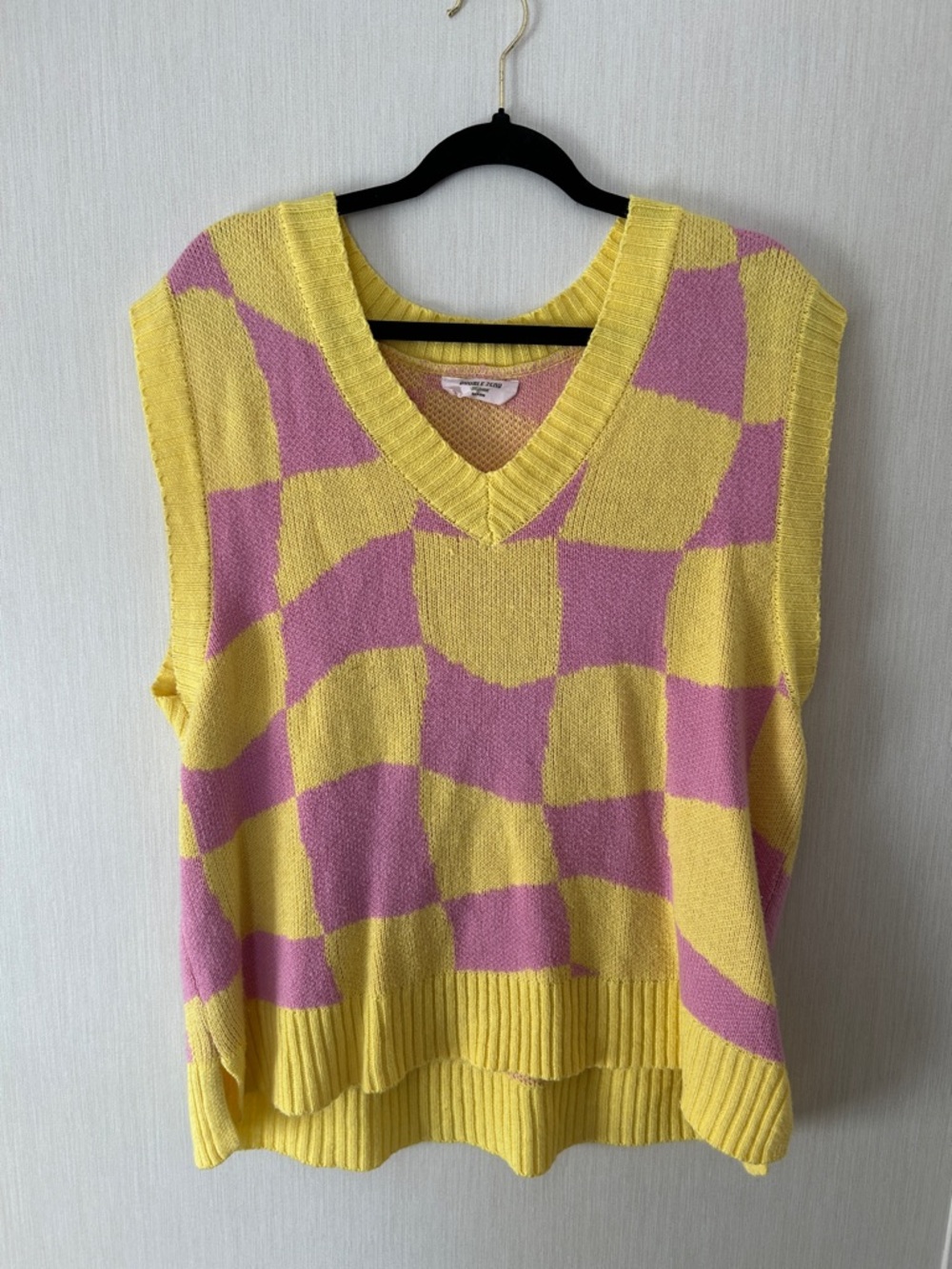 Double Zero Yellow and Pink Checker Knit Tank Sweater Vest